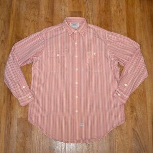 Polo Ralph Lauren Authentic Dungarees Pink Stripe Button Front Shirt‎ Sz LG